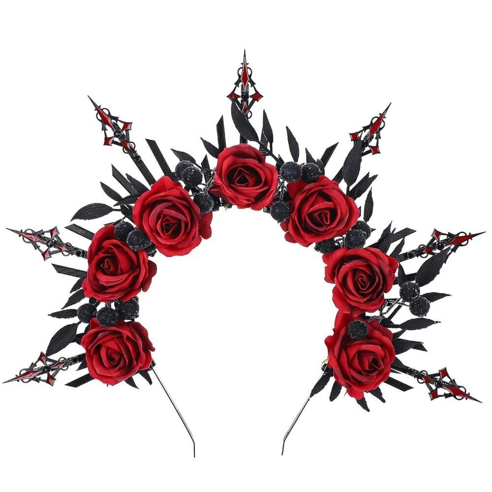 Gothic Halo Crown Plastic Black Red Rose Headband for Renaissance Costume